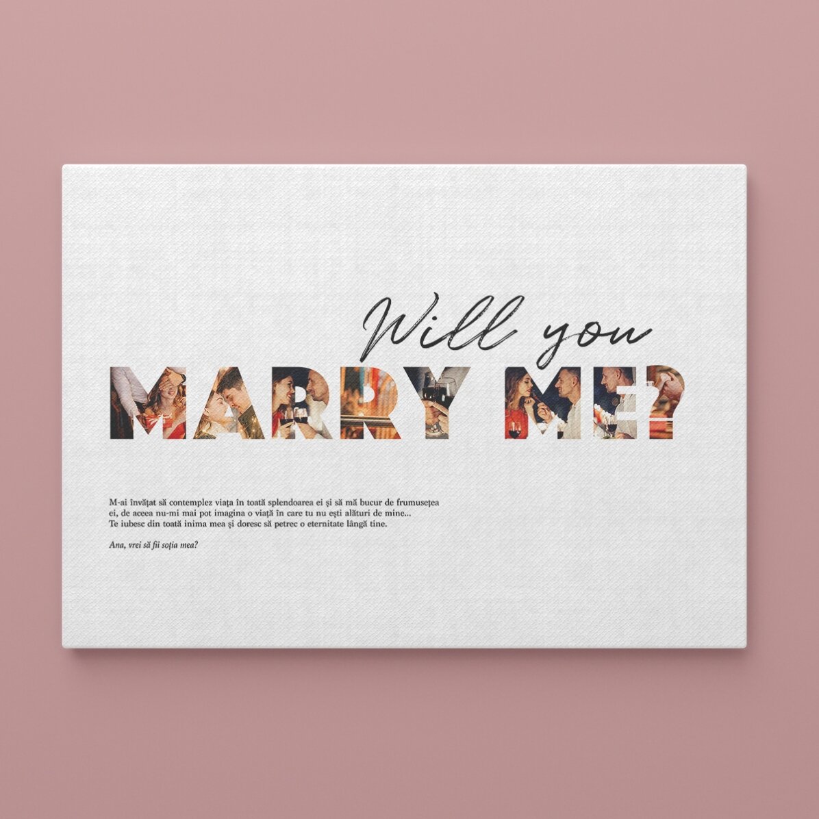 Personalised landscape canvas with 8 photos and text - Will you marry me?