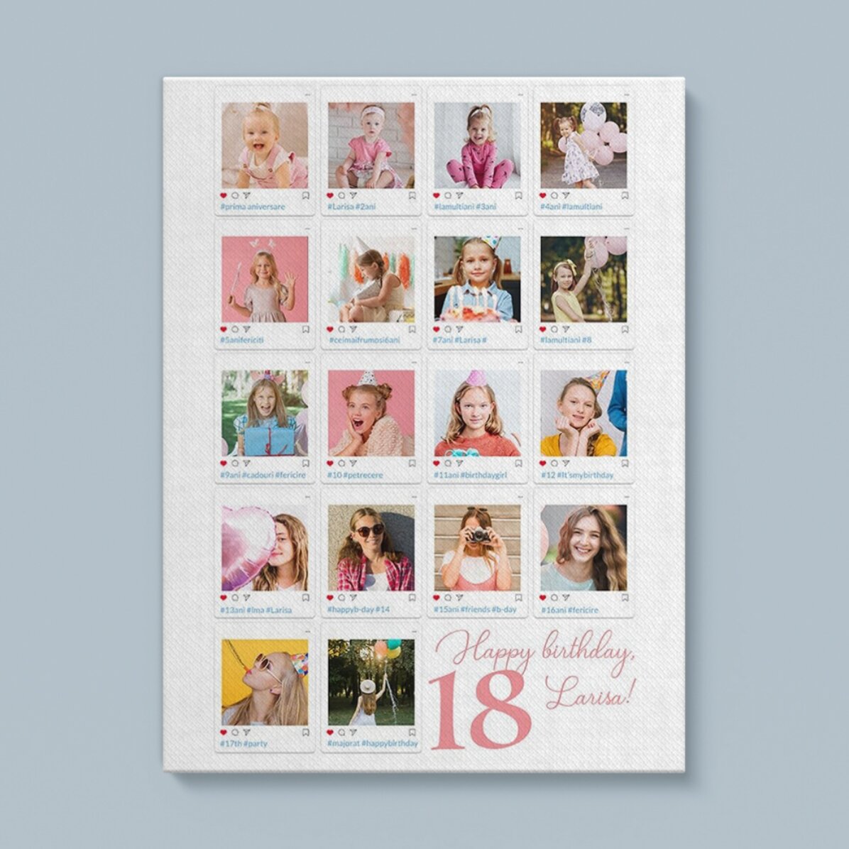 Personalised canvas with 18 photos and message - #Instagram