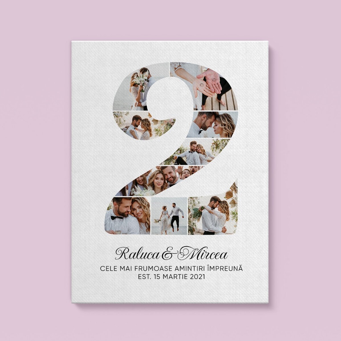 Personalised painting with the number 2, photos and message - Relationship anniversary