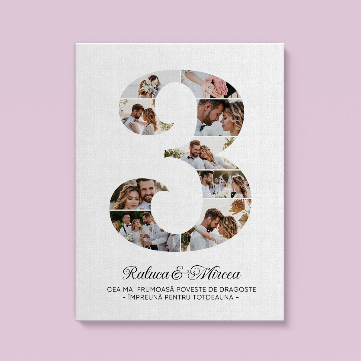 Personalised painting with the number 3, photos and message - Relationship anniversary