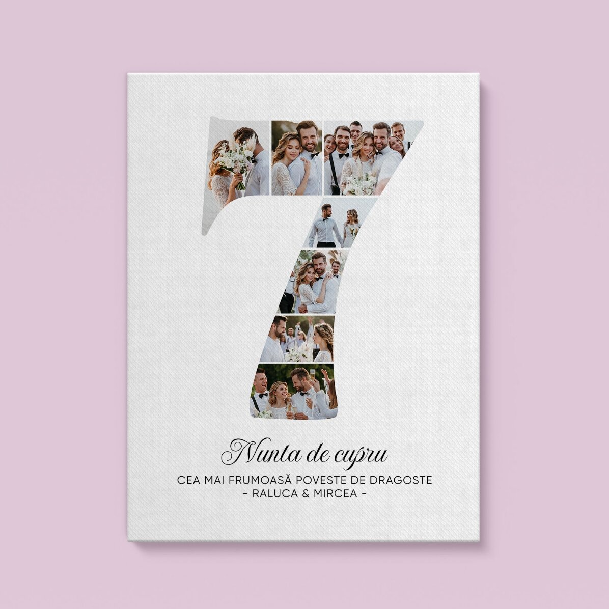 Personalised painting with the number 7, photos and message - Relationship anniversary