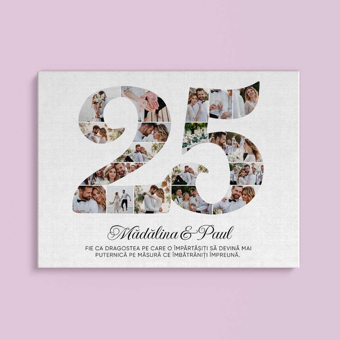 Personalised painting with the number 25, photos and message - Relationship anniversary