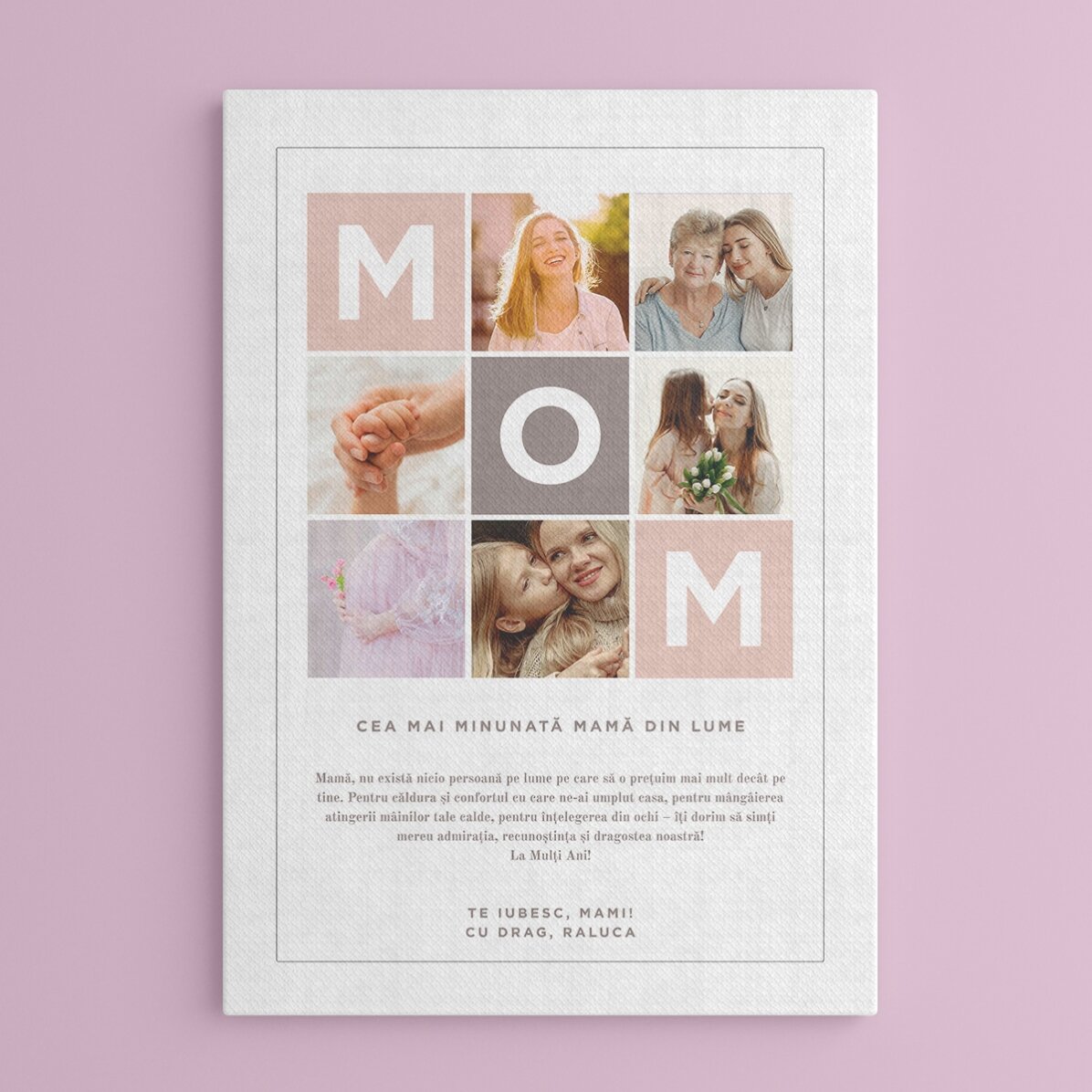 Personalised canvas with text and 6 photos - MOM
