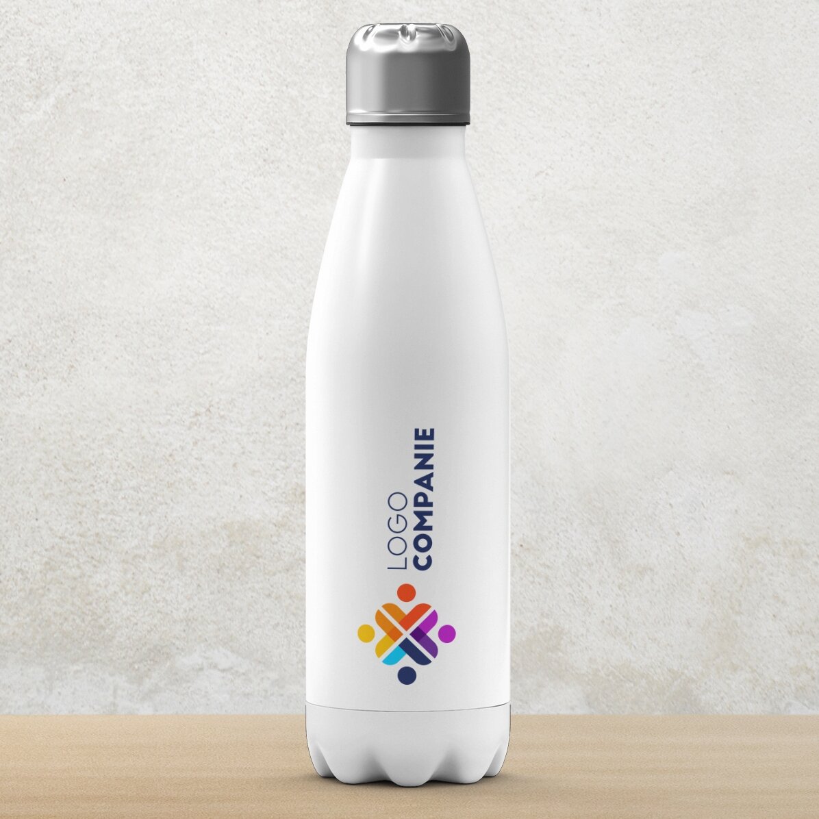 Thermos with white base customised with logo