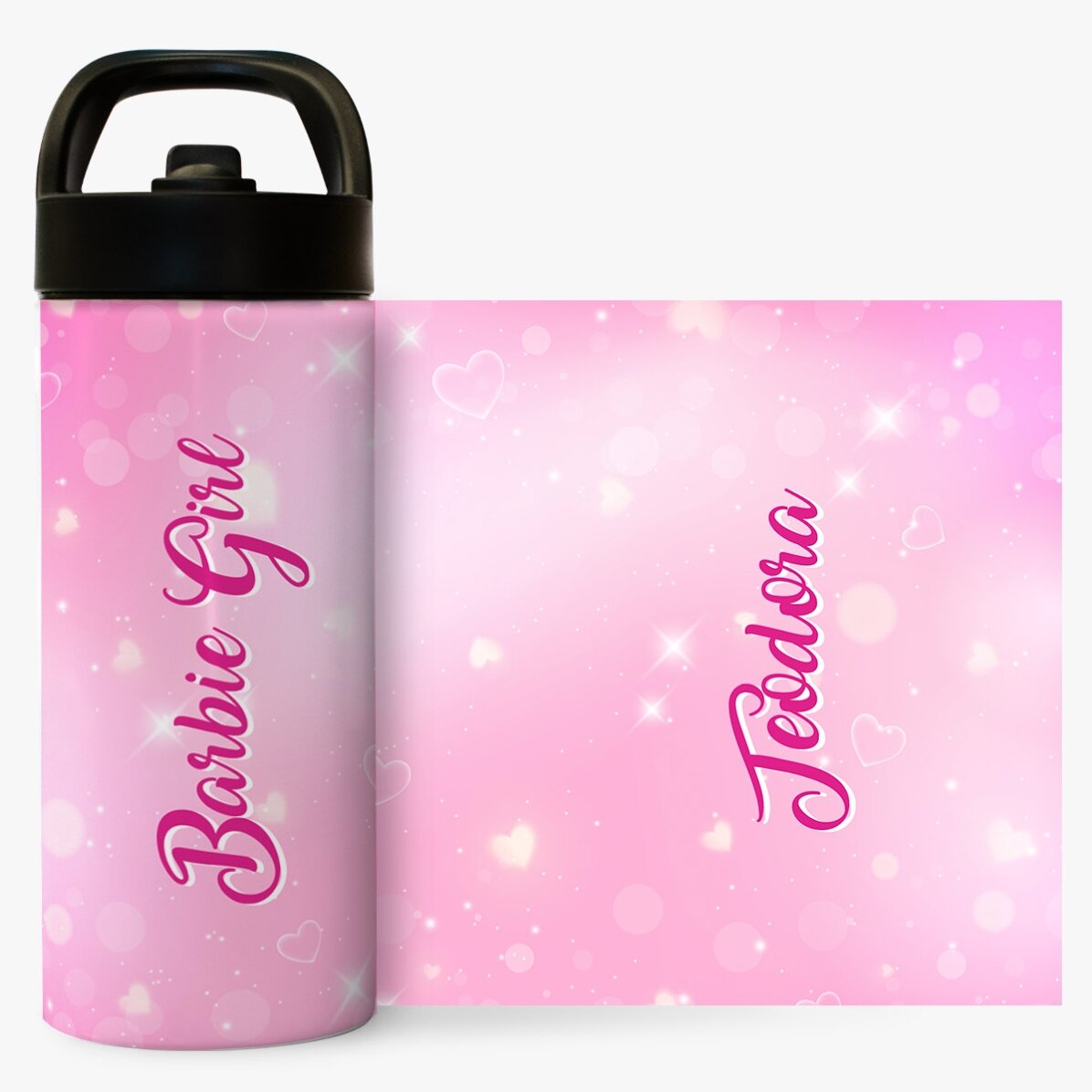 Thermos with handle and straw personalised with name - Barbie