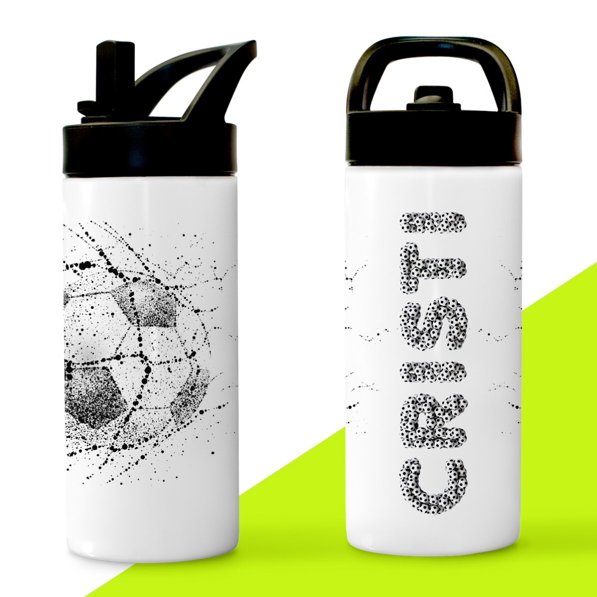 Thermos with handle and straw, personalised with text - Football