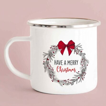 Enamelled metal mug with text - Jolly Christmas