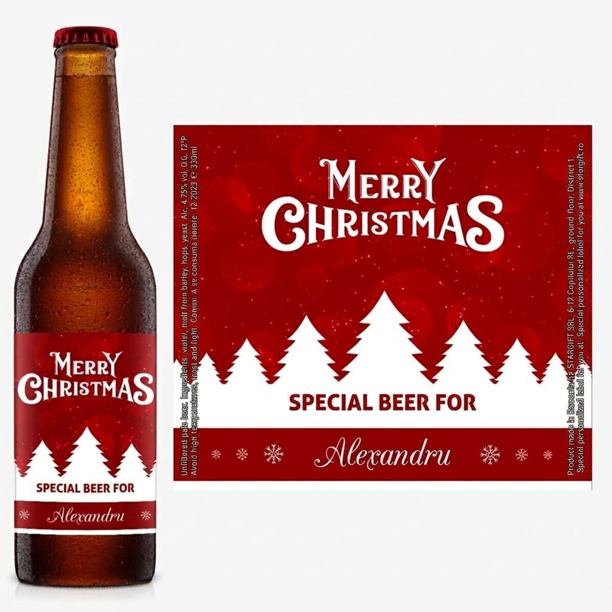 Προσωποποιημένη μπύρα με κείμενο - Merry Christmas