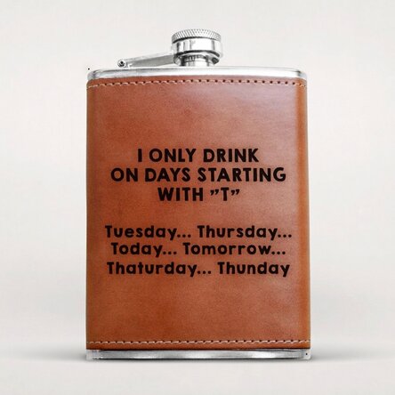 Personalised leather-covered hip flask - I only drink...