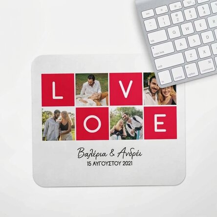 Προσαρμοσμένο mouse pad με 4 φωτογραφίες και κείμενο - LOVE