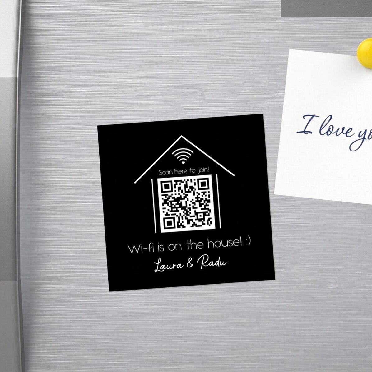 Προσαρμοσμένος μαγνήτης 10x10 με κείμενο και QR code - Σάρωσε για Wi-Fi