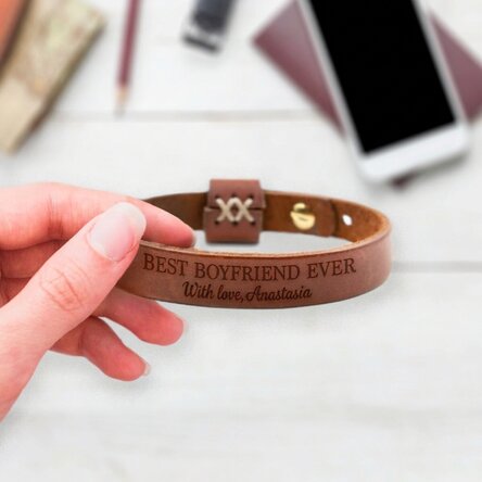 Personalised leather bracelet with message - With love