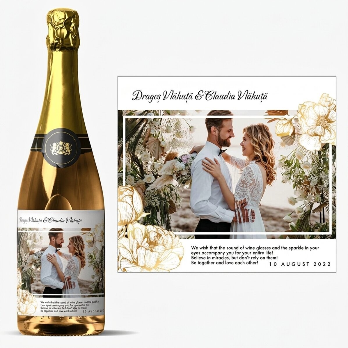 Προσωποποιημένο αφρώδες κρασί με κείμενο και φωτογραφία - Ευχές για γάμο