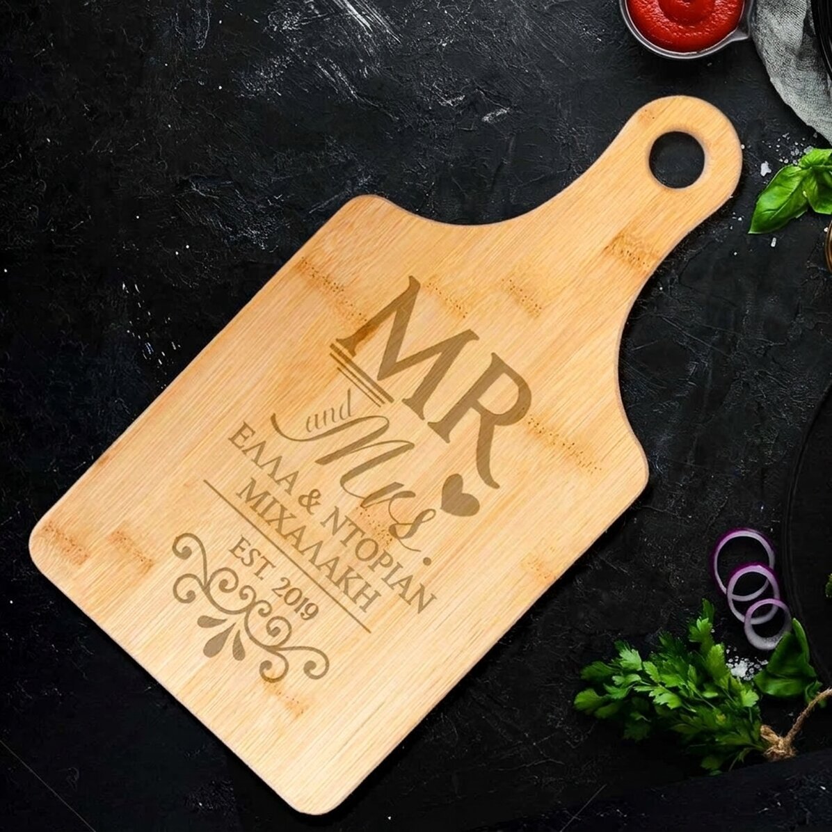 Προσαρμοσμένο ξύλο κοπής από μπαμπού - Mr & Mrs