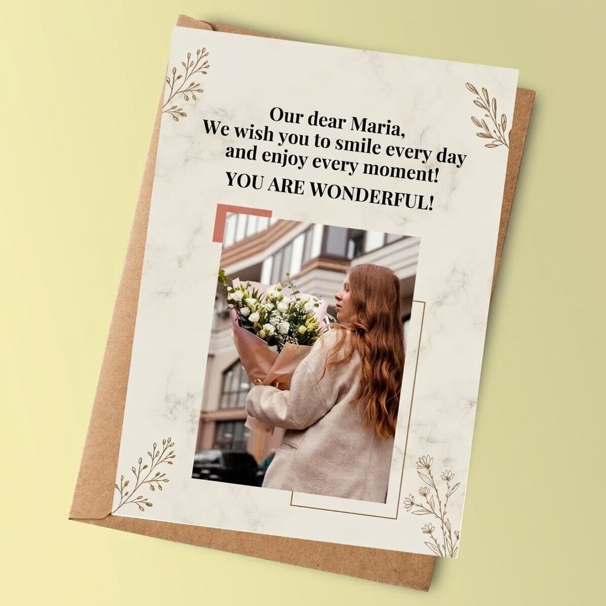 Personalised card with a photo and message for her
