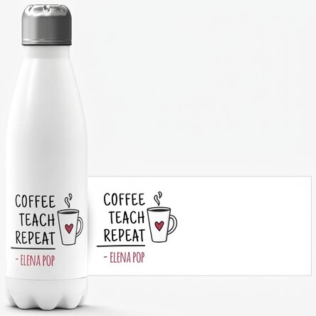 Thermos flask with white base, personalised with name for teachers