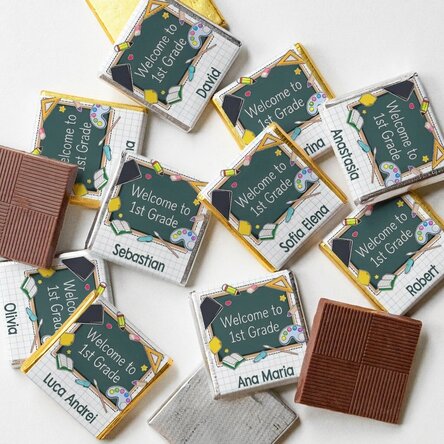 Set of 10 mini chocolates personalised with text for the start of the school year