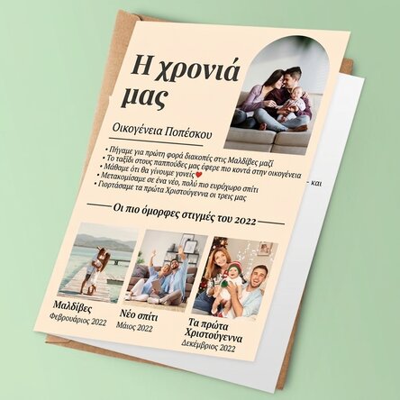 Εξατομικευμένη ευχετήρια κάρτα με 4 οικογενειακές φωτογραφίες και κείμενο - Η χρονιά μας σε εικόνες