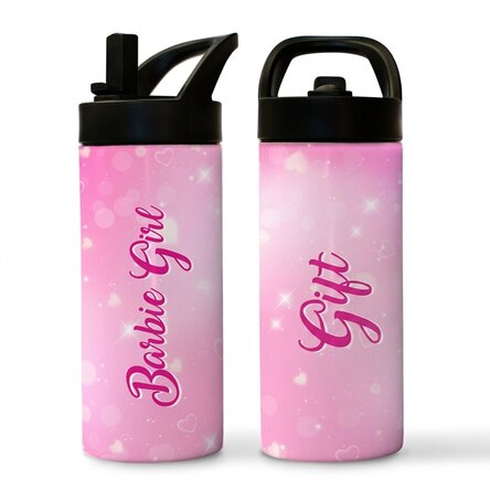 Thermos with handle and straw personalised with name - Barbie