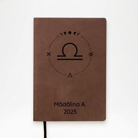 Personalised leather diary with text and Libra zodiac sign