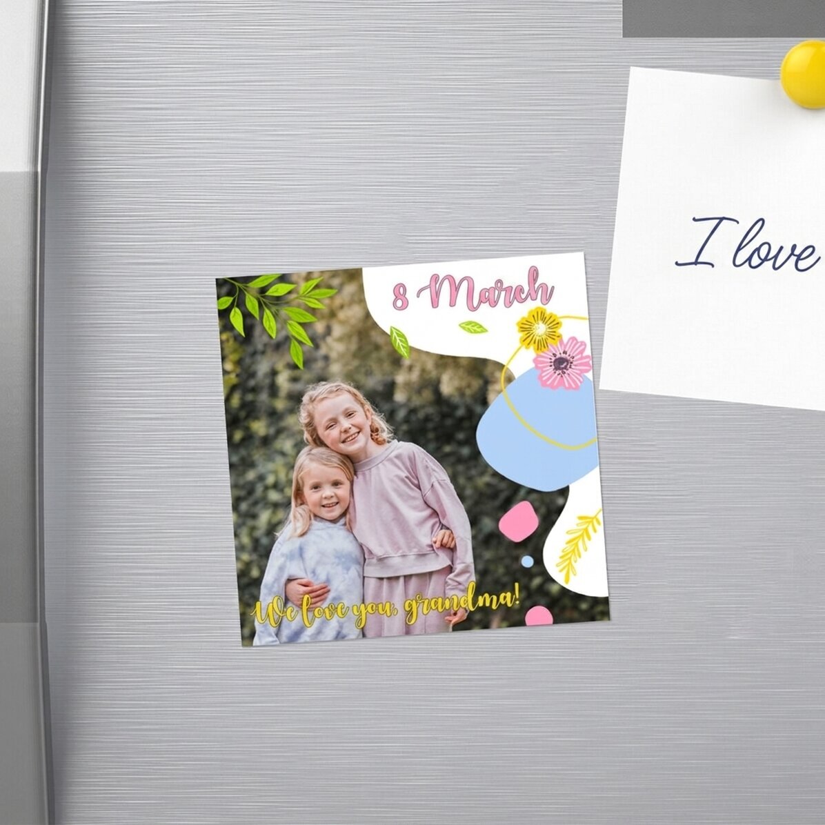 Personalised 10x10 magnet with photo and text - Happiness