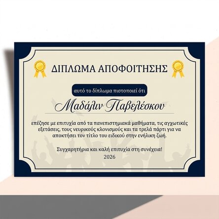 Προσωποποιημένο δίπλωμα με κείμενο - Η ενήλικη ζωή