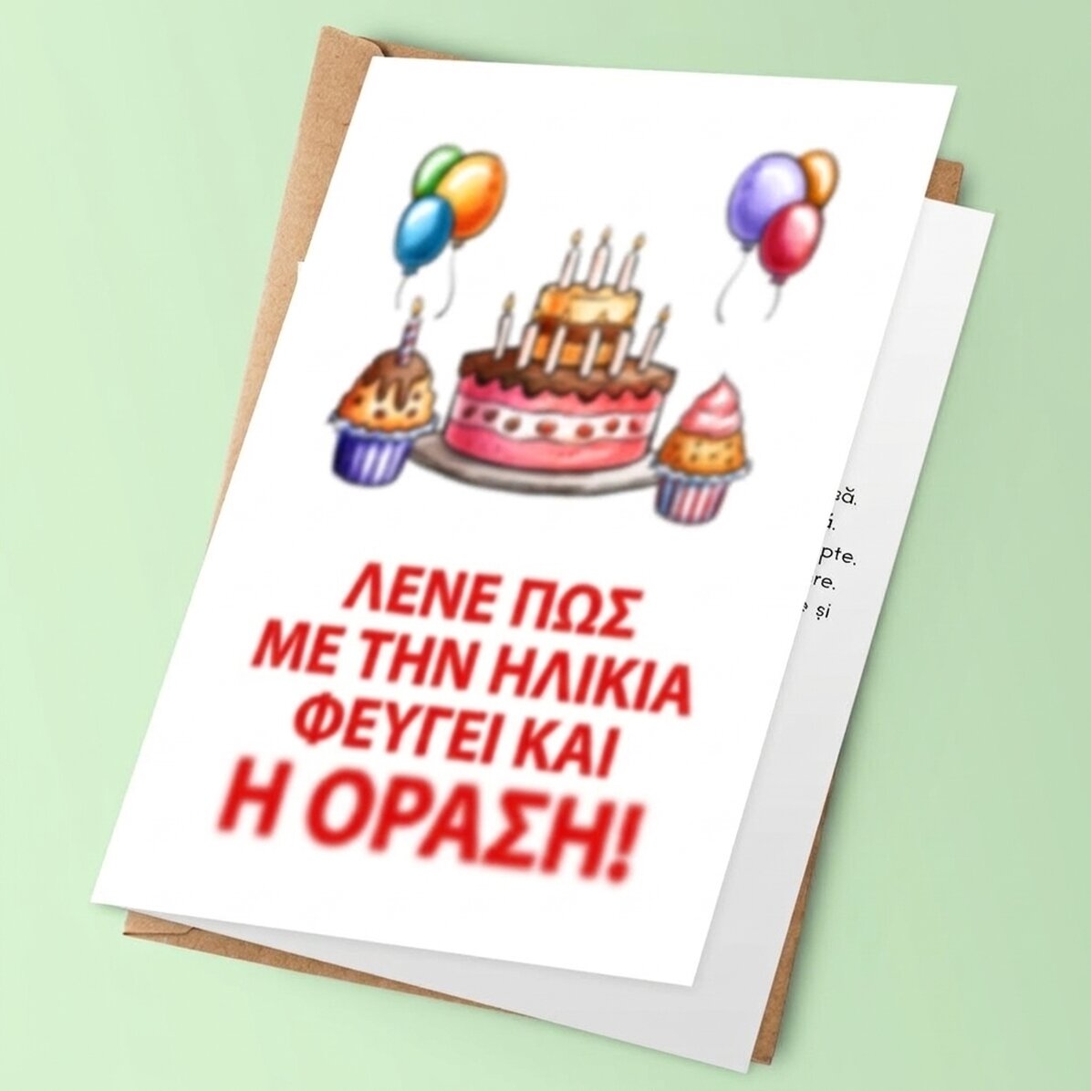 Προσωποποιημένη ευχετήρια κάρτα με κείμενο - Με την ηλικία χάνεται και η όραση
