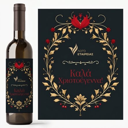 Προσωποποιημένο κρασί με κείμενο και λογότυπο – Καλά Χριστούγεννα!