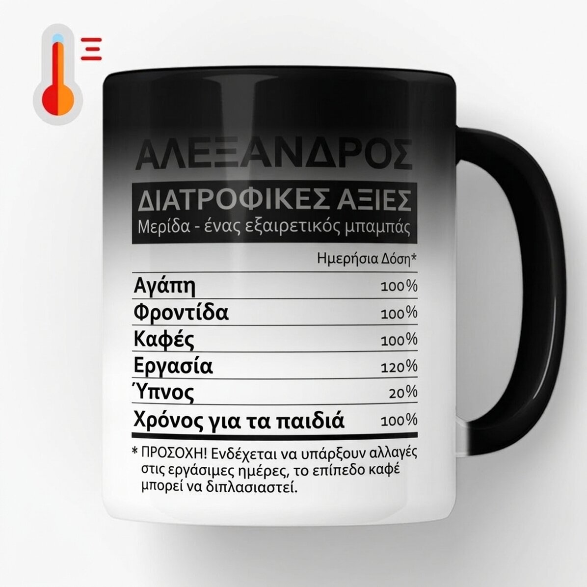 Προσαρμοσμένο θερμοευαίσθητο κύπελλο με κείμενο - Διατροφικές αξίες