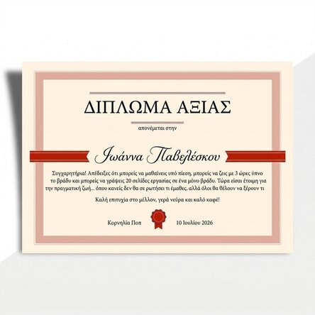 Προσωποποιημένο πτυχίο με κείμενο - Πτυχίο αριστείας