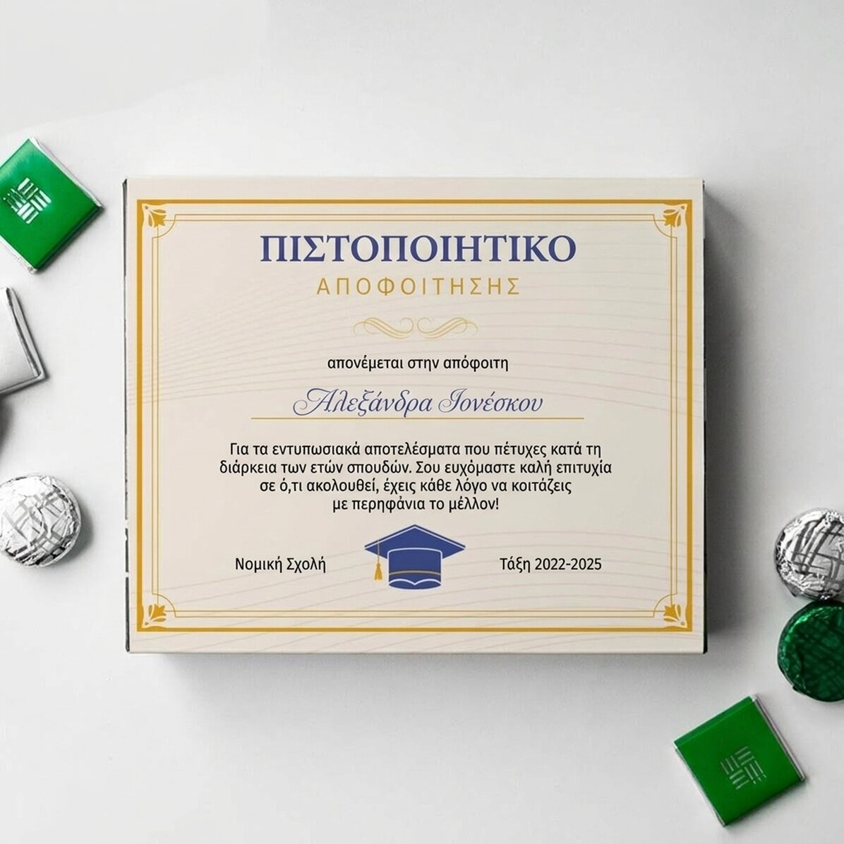 Προσαρμοσμένο κουτί με καραμέλες με κείμενο - Πιστοποιητικό αποφοίτησης