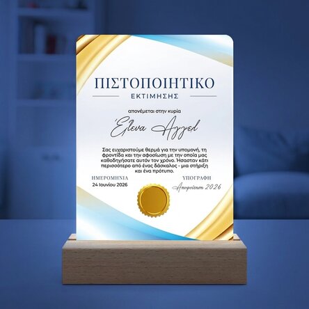 Προσαρμοσμένη λάμπα LED νυχτερινής φωτεινής ένδειξης με μήνυμα - Πιστοποιητικό εκτίμησης