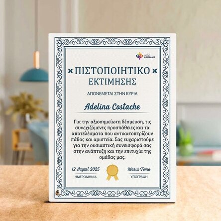 Προσωποποιημένη κορνίζα φωτογραφίας γραφείου με λογότυπο και μήνυμα - «Υπάλληλος της χρονιάς»