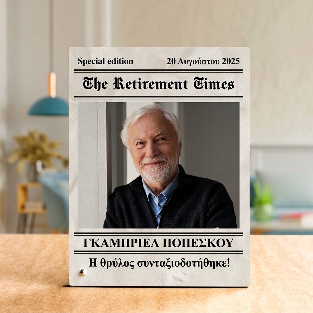 Προσωποποιημένη κορνίζα γραφείου με φωτογραφία και κείμενο για τη συνταξιοδότηση