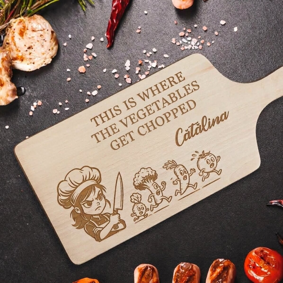 Personalised chopping board with message - Vegetables