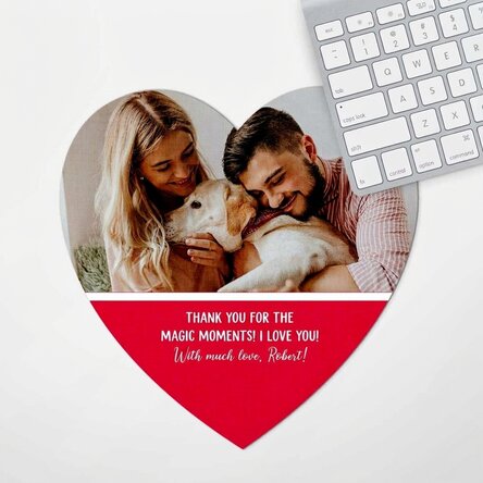 Personalised heart mouse pad with photo and text