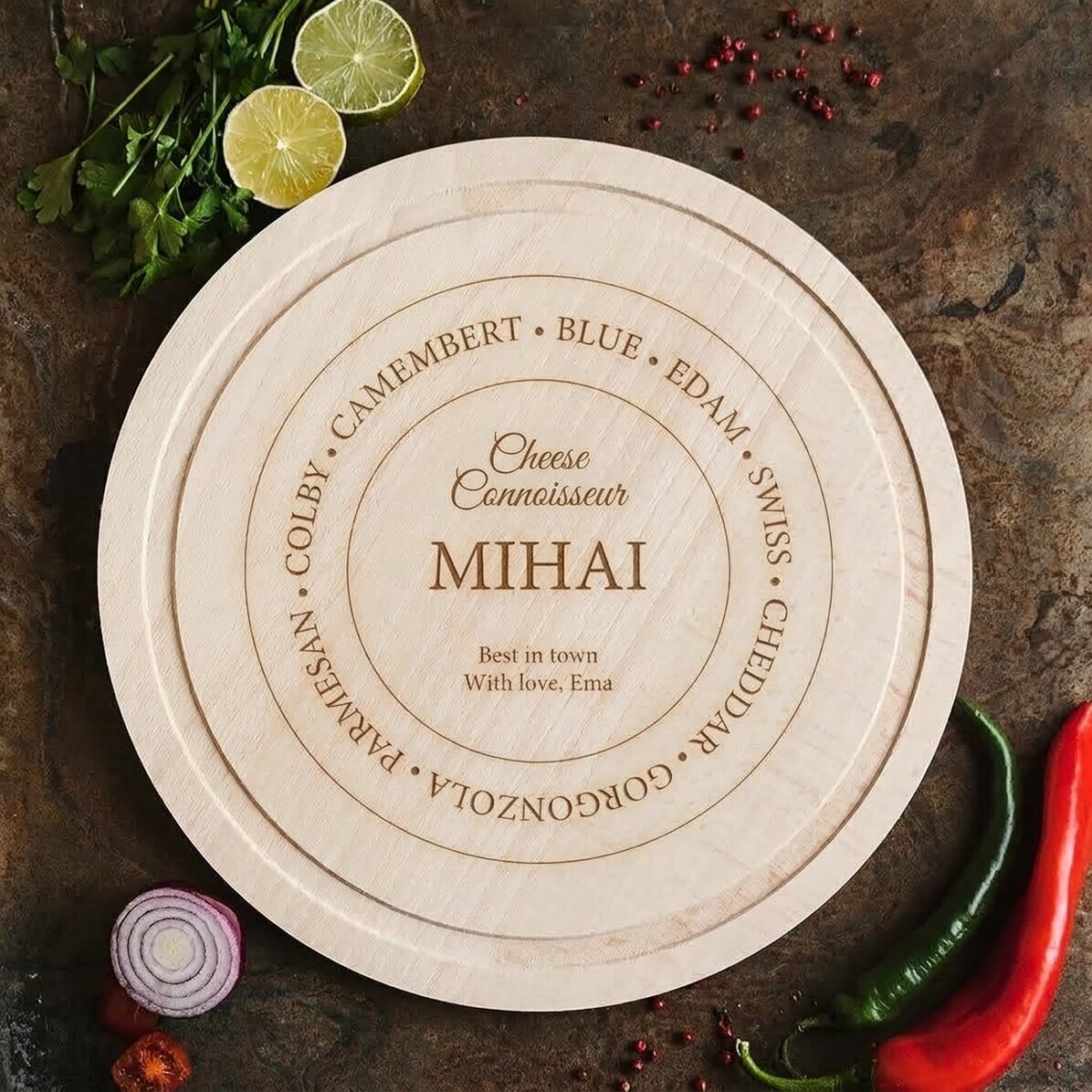 Προσαρμοσμένο στρογγυλό ξύλο κοπής - Cheese connoisseuir