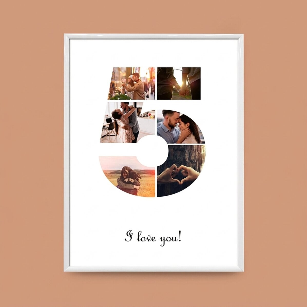 Personalised canvas with 6 photos, model number 5, and text message