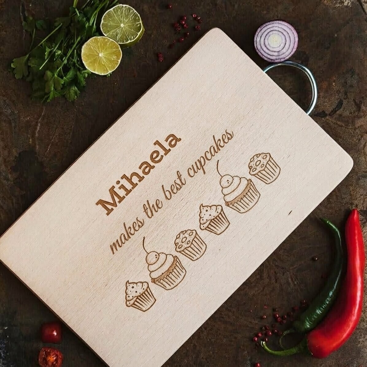Rectangular chopping board with custom handle - Muffins model