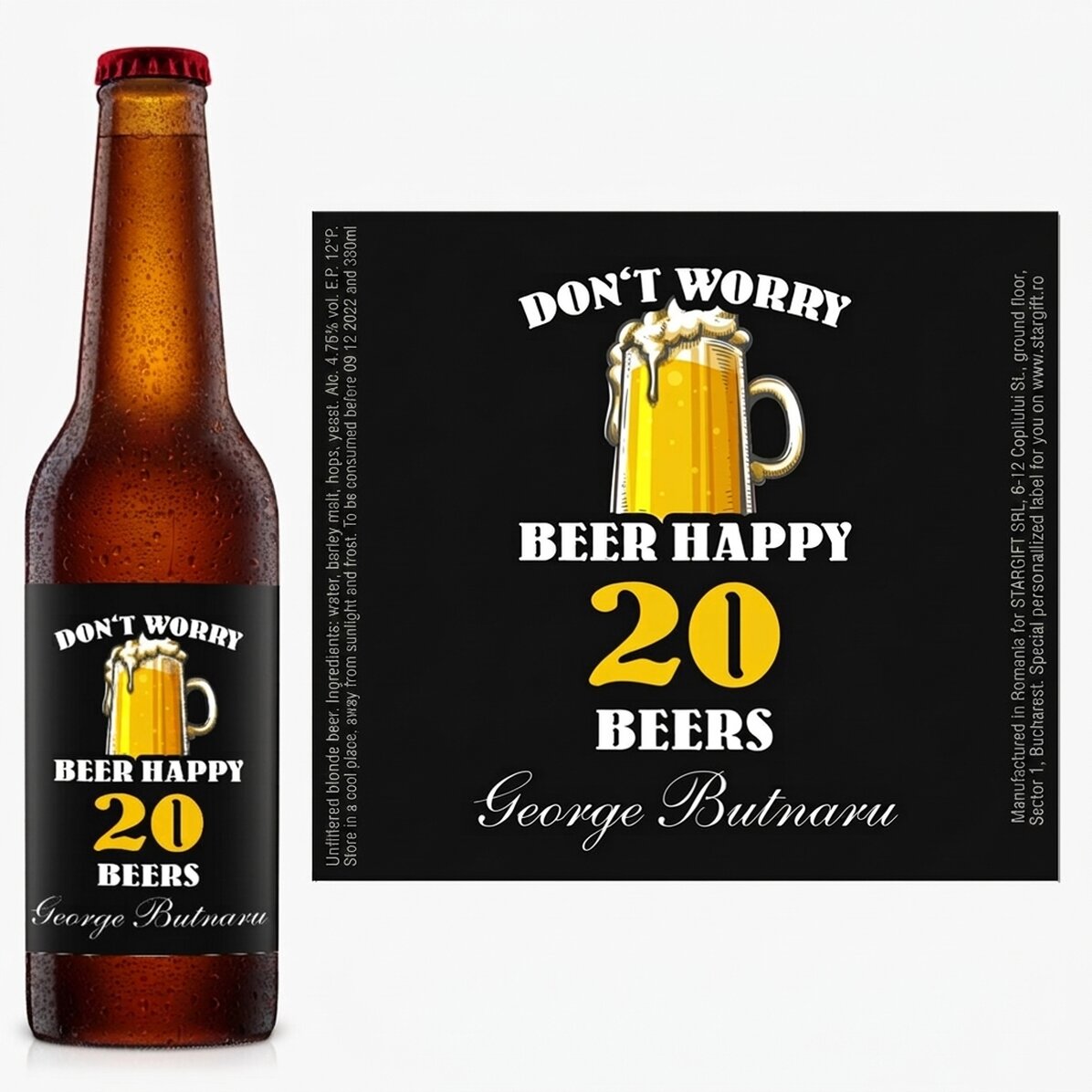 Προσωποποιημένη μπύρα με κείμενο - Beer happy!