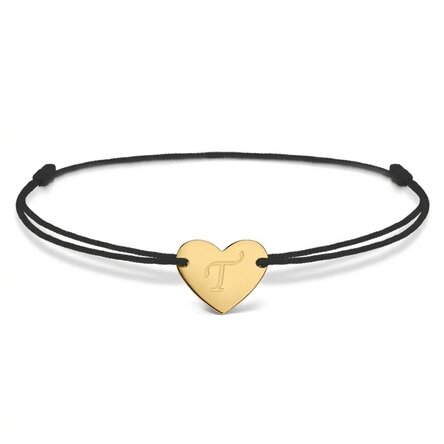 Personalised cord bracelet - heart 12x10 mm - 14K gold - initial model 6