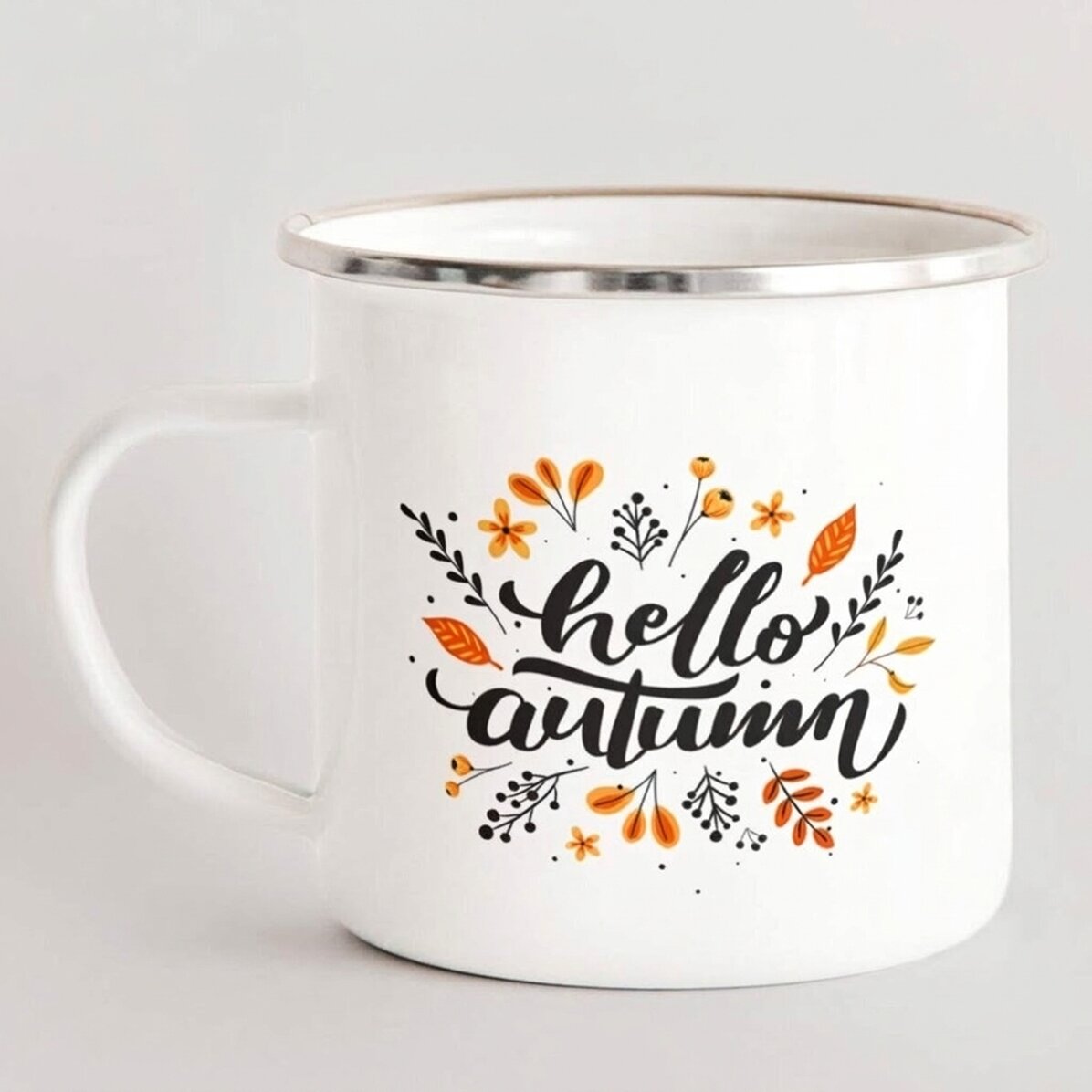 Μεταλλικό εμαγιέ κύπελλο με τη φράση «hello autumn»