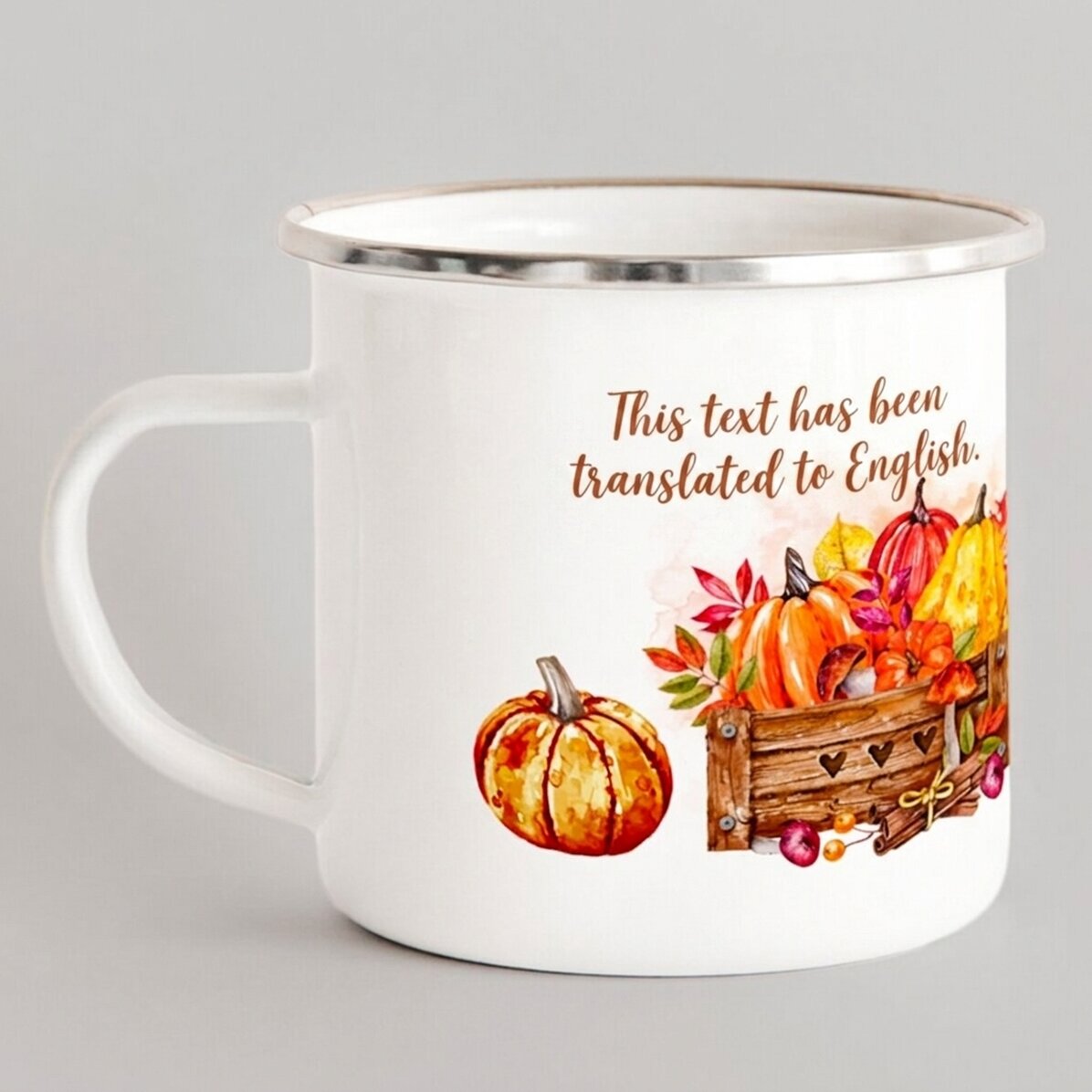 Μεταλλικό εμαγιέ κύπελλο με τη φράση «Hello, pumpkin»