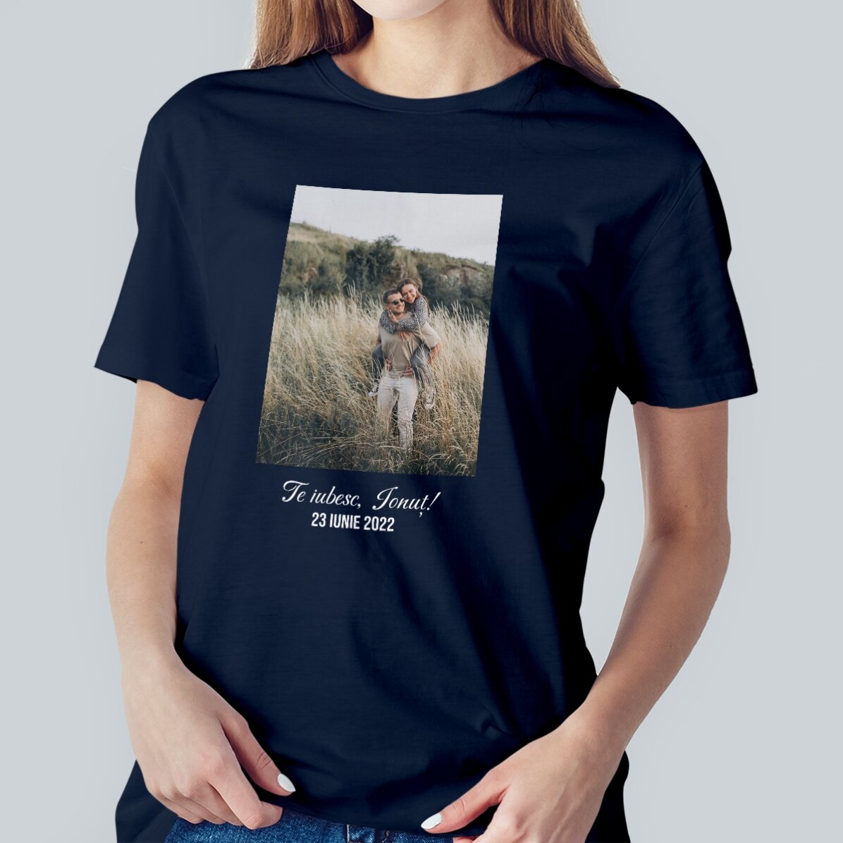 Custom cotton T-shirt with a portrait photo and text