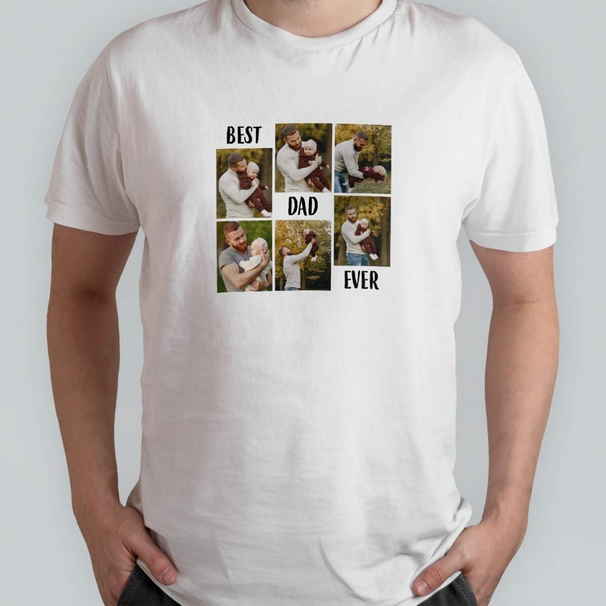 Custom cotton T-shirt with text and 6 photos - Best dad ever