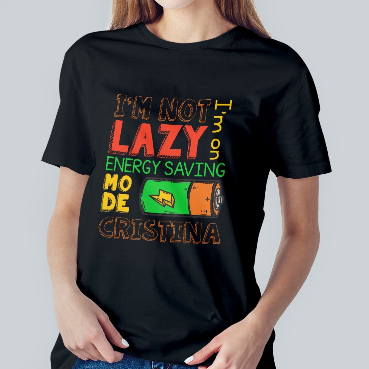 Custom cotton T-shirt with text - Energy saving mode