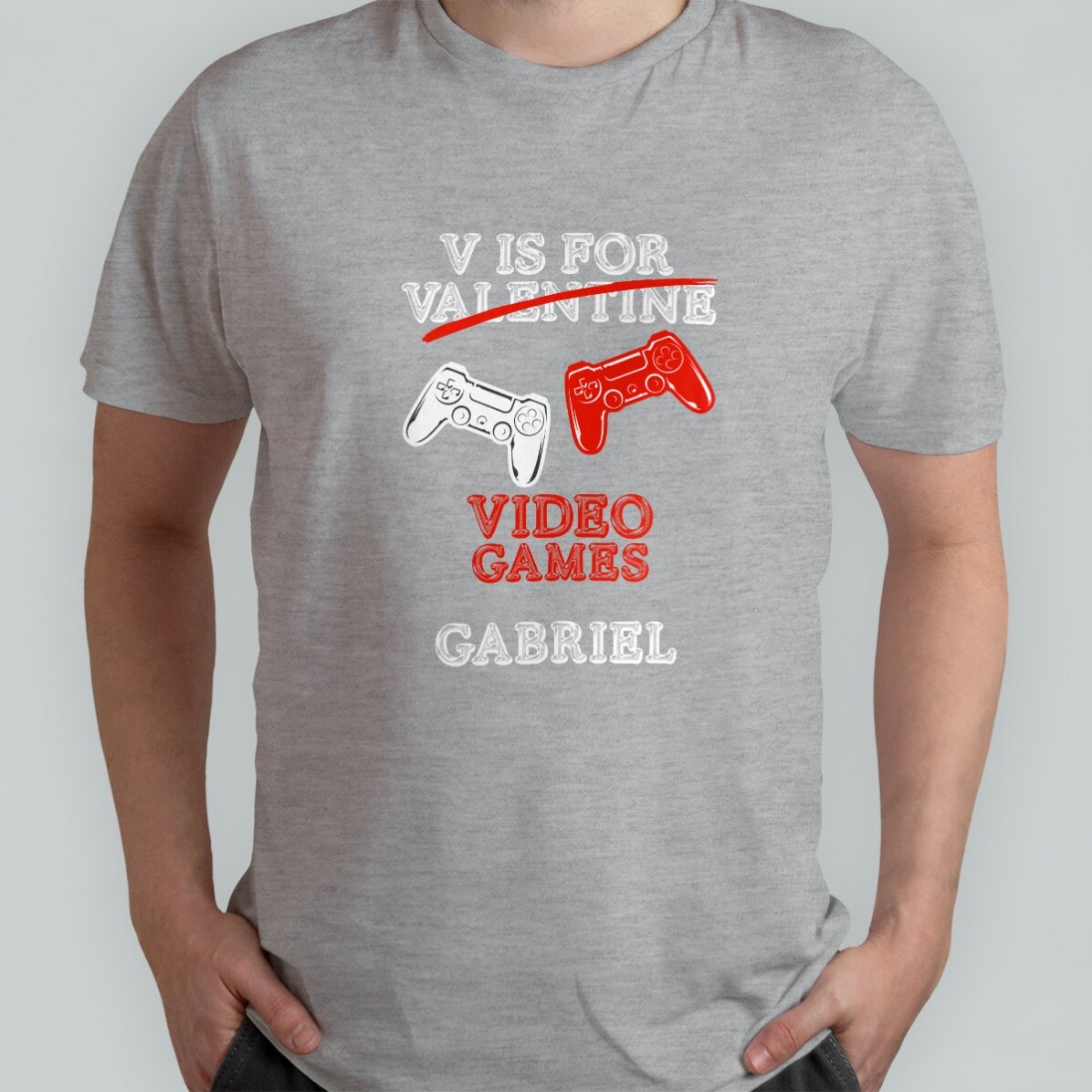 Custom cotton T-shirt with text - V is for Video Games