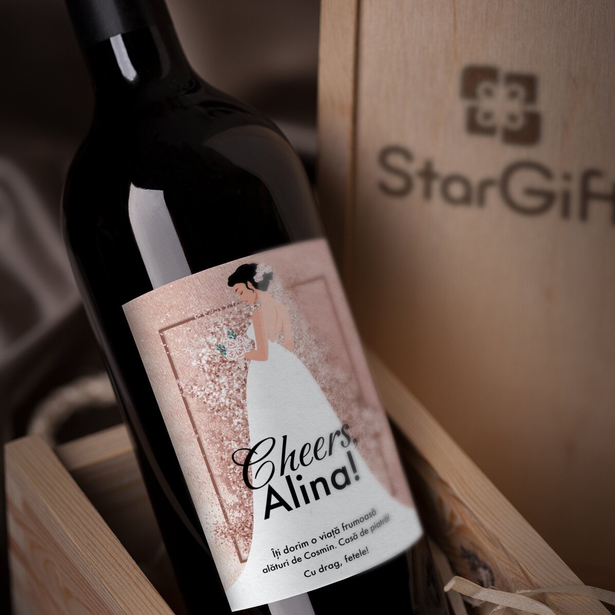 Personalised wine with a message for the bride-to-be