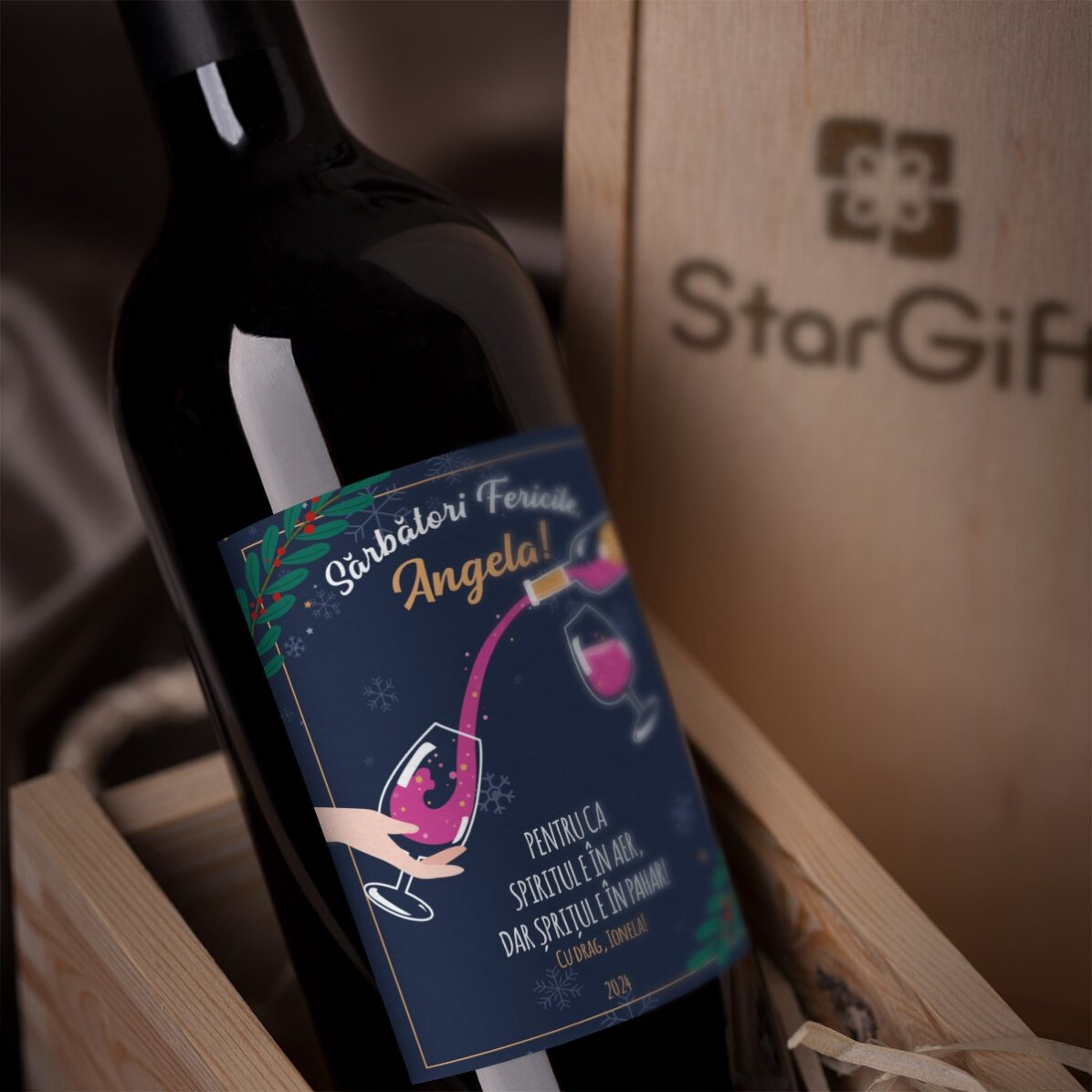 Personalised wine with message - Christmas Spirit