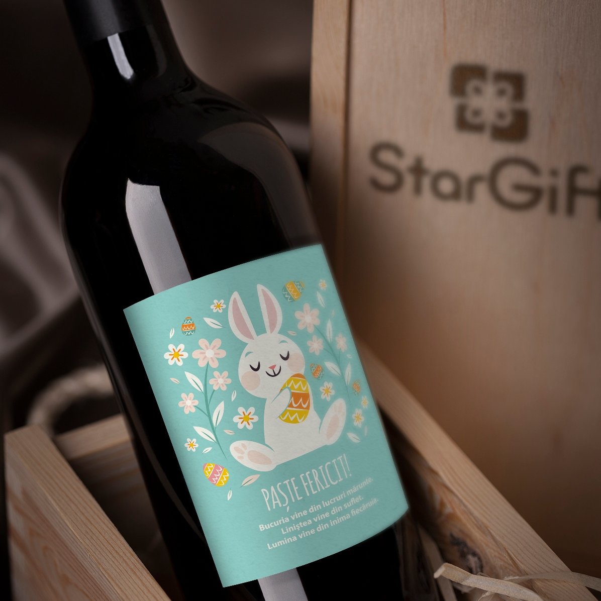 Personalised wine with text - Happy Bunny